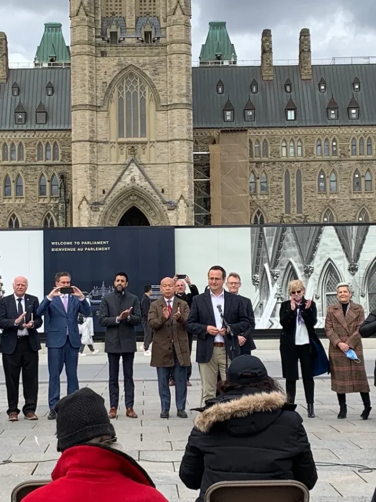 Speech in front of parliament building